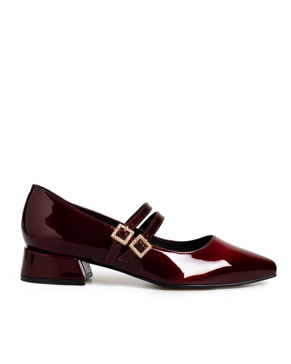 Zapatilla Vino Charol Doble Hebilla 3565